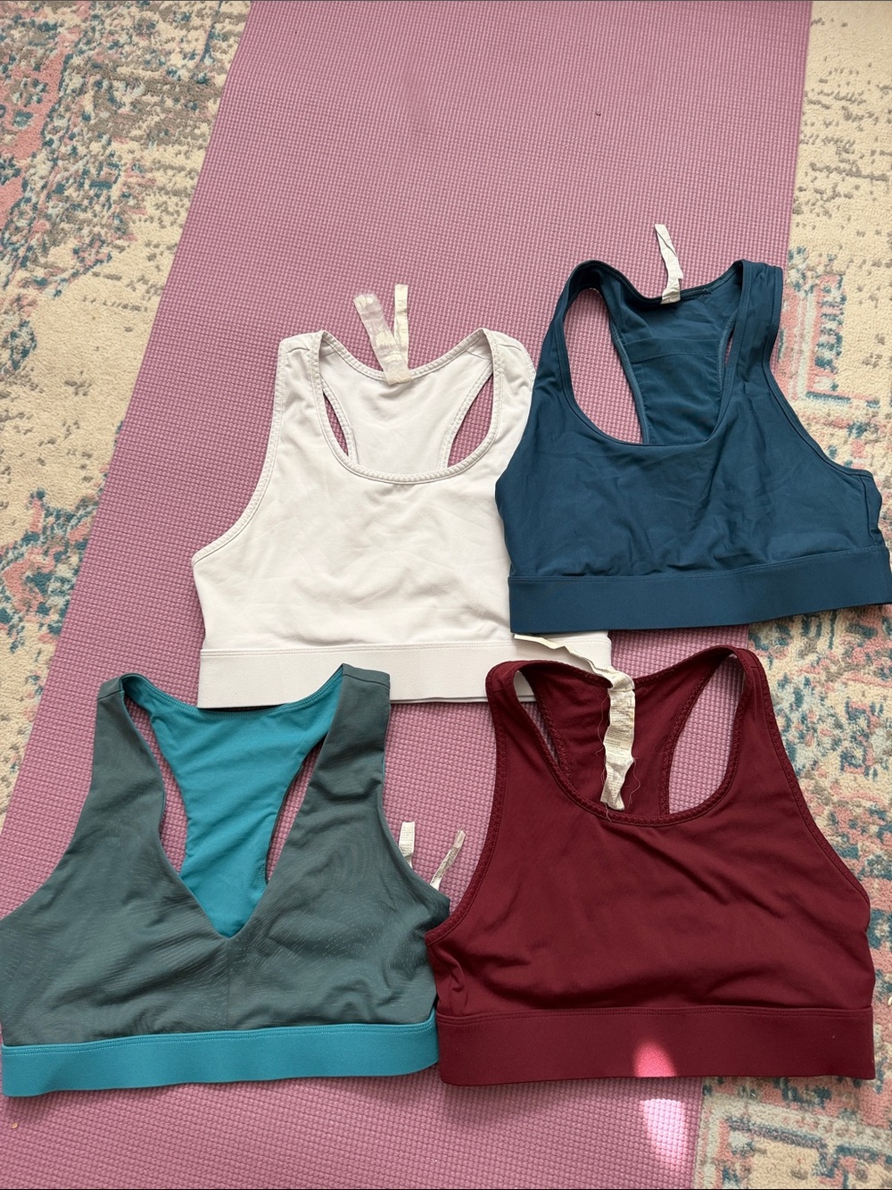 Fabletics Racerback Sports Bras - White, Teal, Blue, Burgundy